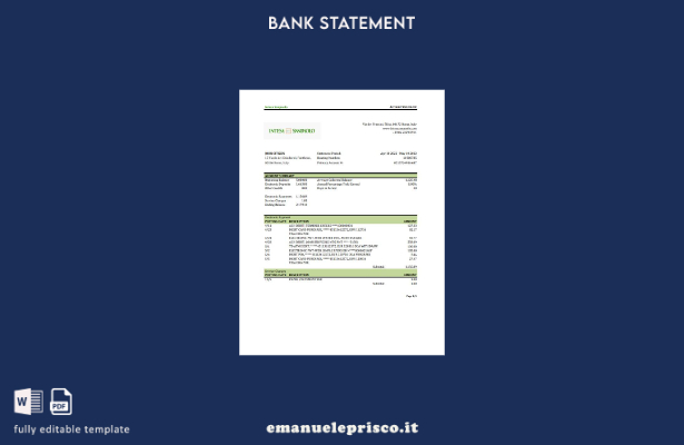 modello excel di estratto conto bancario stile verificato Italia Intesa Sanpaolo